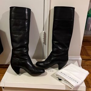 Marc Jacobs- Black Leather Boots with curved block heel- barely worn.